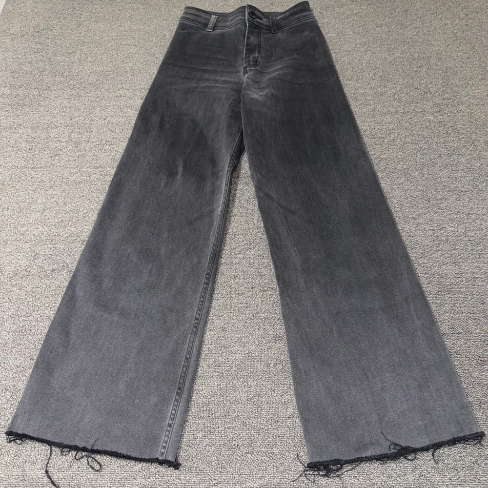 Miou Muse Black Wide Leg High Rise Raw Hem Jeans Womens Small Grunge Streetwear